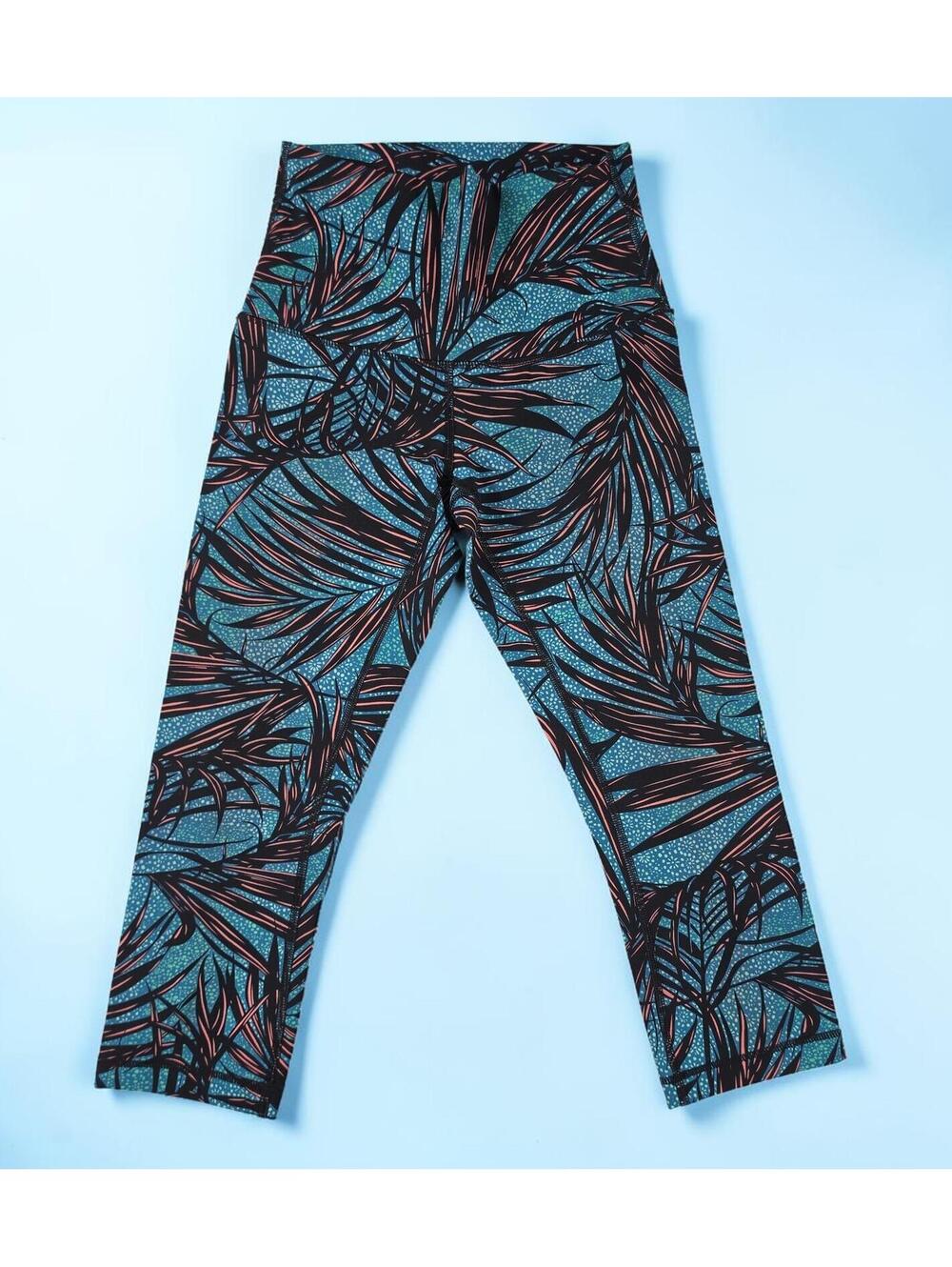 Lululemon High Rise Crop Geometric Botanical Palm Print Yoga Pants Extra Small - Picture 2 of 9